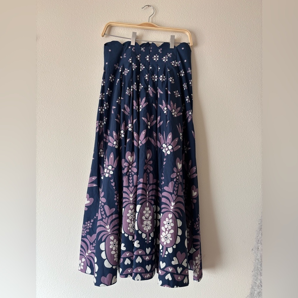 NWT FARM Rio Ainika Martina Dark Blue Floral Scalloped Cotton Midi Skirt - Picture 3 of 9